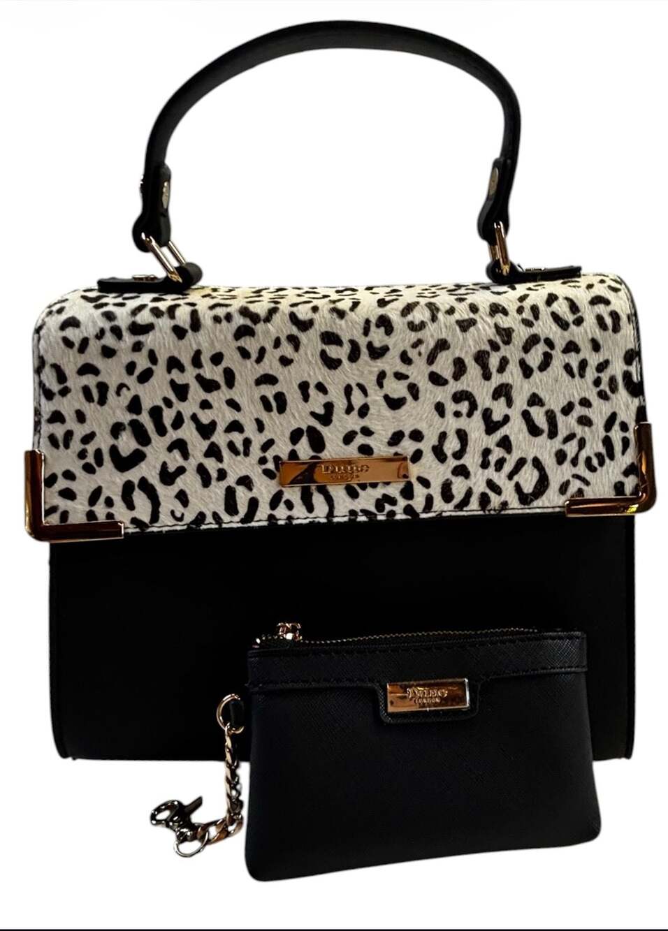 Dune London Black and White Animal Print Satchel with Matching Pouch